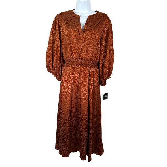 Sandra Darren Satin Jacquard smocked midi dress copper sz 16 - Picture 1 of 10